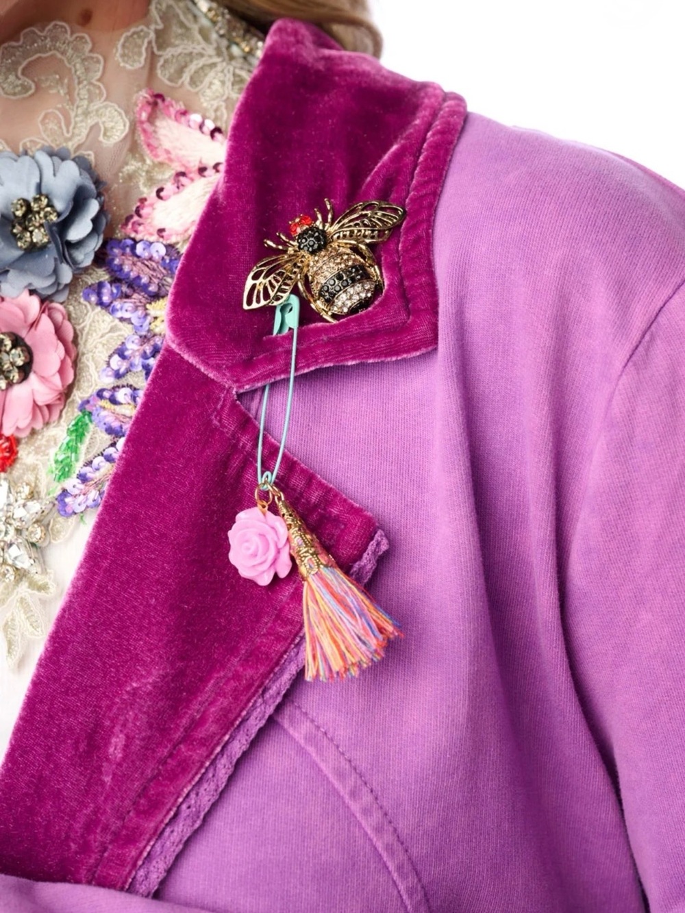Aratta Colonel Velvet-Trim Blazer Jacket in Violet #boho #cottagecore #tailored - Picture 8 of 8